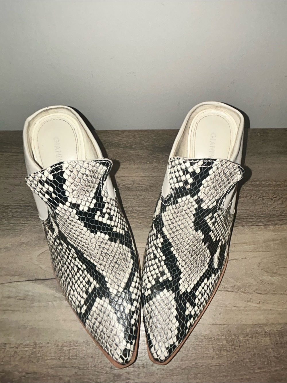 Gianni Bini Snakeskin Print Western Mules
